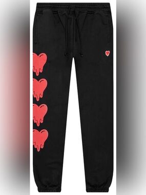 Emotionally Unavailable Black Jogger Sweatpants with Red Heart Graphics